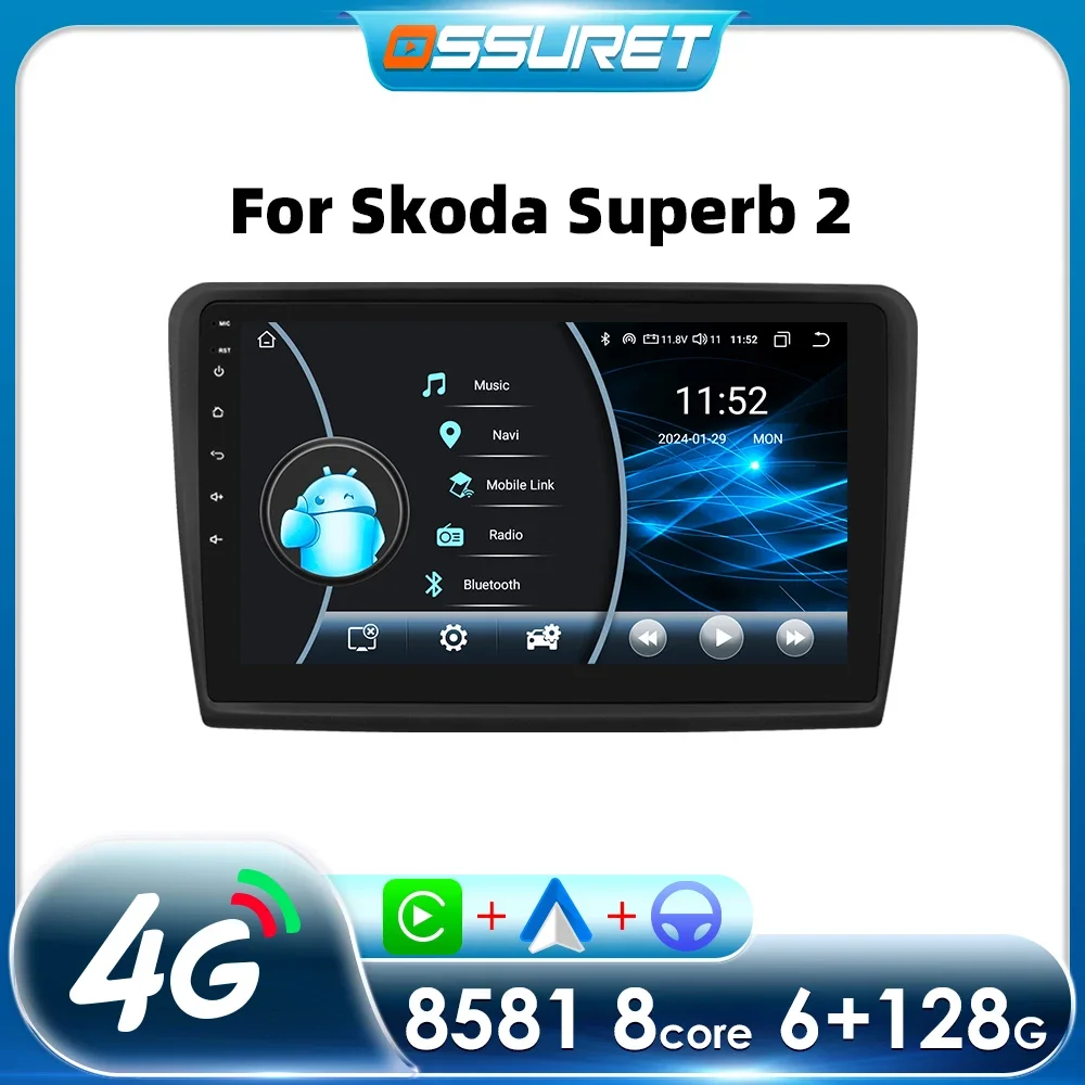 Autoradio Android Carplay pour Skoda Superb, 2 Dieux, 2008-2015, Limitation de l'autoradio, GPS, Stéréo, Unité de sauna intelligente, WiFi, 8581