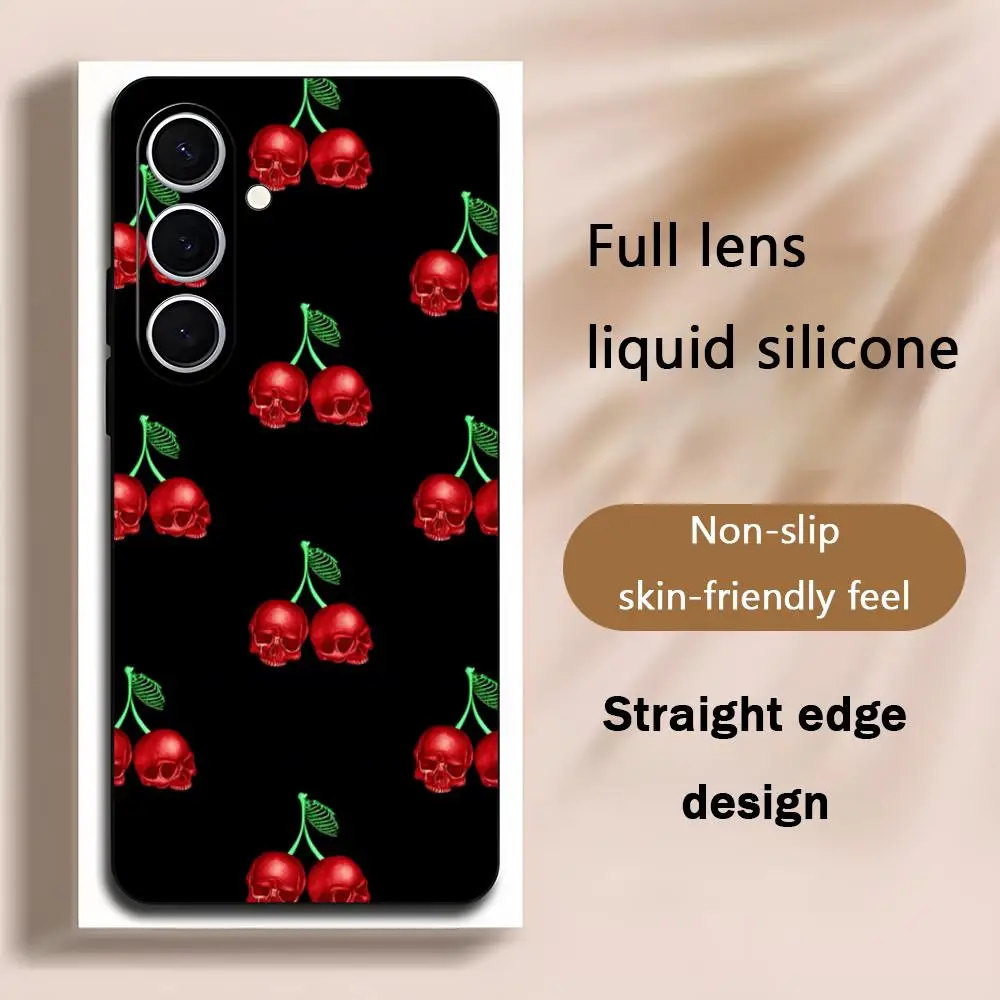Череп в вишневом стиле, креативный дизайн, чехол для телефона Samsung Galaxy S25 S24 S23 S22 S21 S20 Plus Ultra Note20, мягкий черный