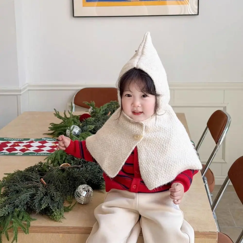 Simple Solid Color Children's Hooded Cloak Star Pullover Scarf Hat Loose Thermal Children Windproof Cap Hiking