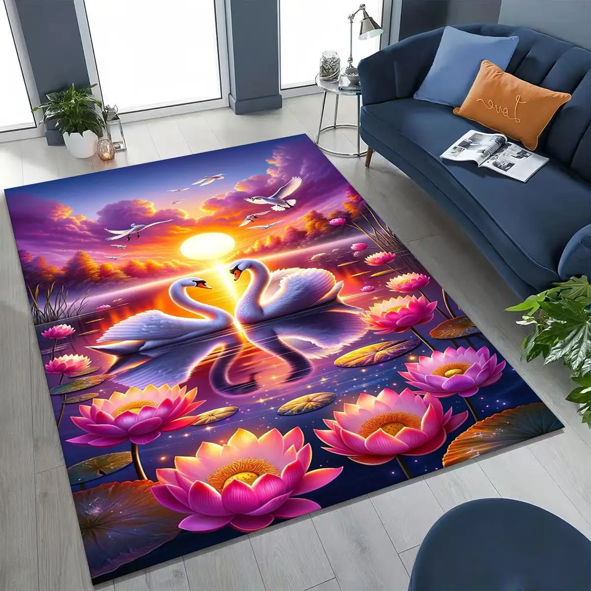 

Dream Love Swan Art Cartoon Rug for Bedroom Living Room Sofa Home Doormat Decor,Large Kids Play Non-slip Floor Mat Gift