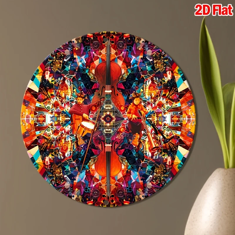 2D Flat - 2D Plane - [2D Plane] 1 Metal Wrought Iron Sign, Featuring a Kaleidoscope Street Musician Design, Using a Symmetrical