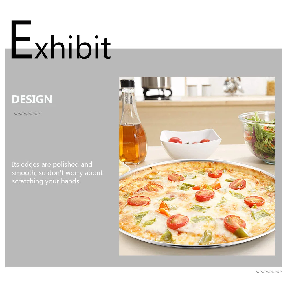 Pizza Plate Stainless Steel Tray Cake Pan Multi-function Food Storage Trays Serving Dessert Kitchen