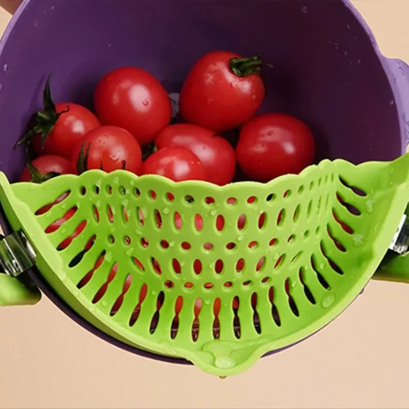 Universal Silicone Clip-On Strainer for Pasta Fruit Vegetable Colander Anti-Spill Food Grade Pot Strainer Stainless Steel Pan