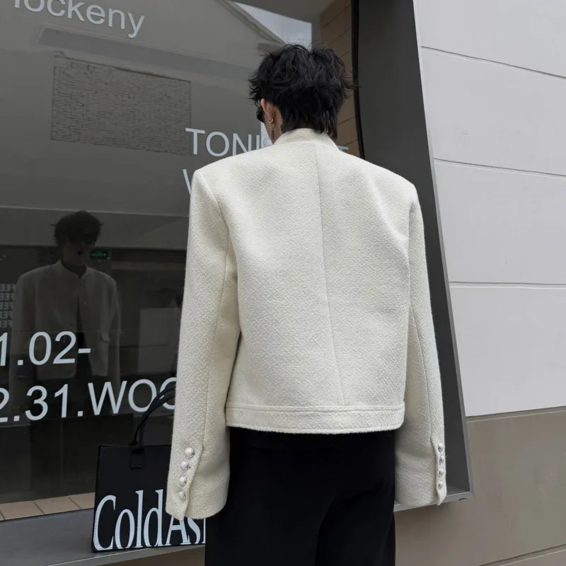 WVGA 2026 Autumn New Men Solid-color Stand-up Collar Jackets Bead Embellishments Niche Chic Casual Long Sleeved Coats Ins W28299