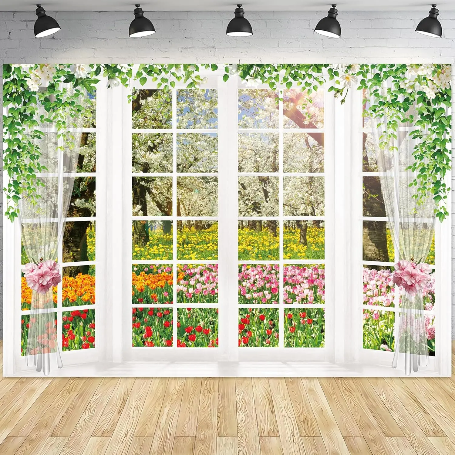 Premium Floral Garden Print Window Curtains Polyester Sheer Drapes Waterproof Curtain Panel for Spring Home Decor Bathroom Bedro