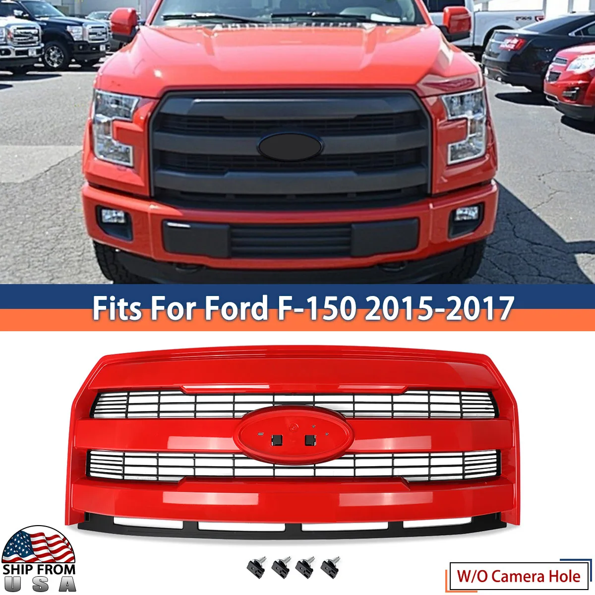 Magickit Lariat Style Front Bumper Radiator Upper Grille Assembly For Ford F150 F-150 2015-2017 Car Racing Grills FL3Z8200GA