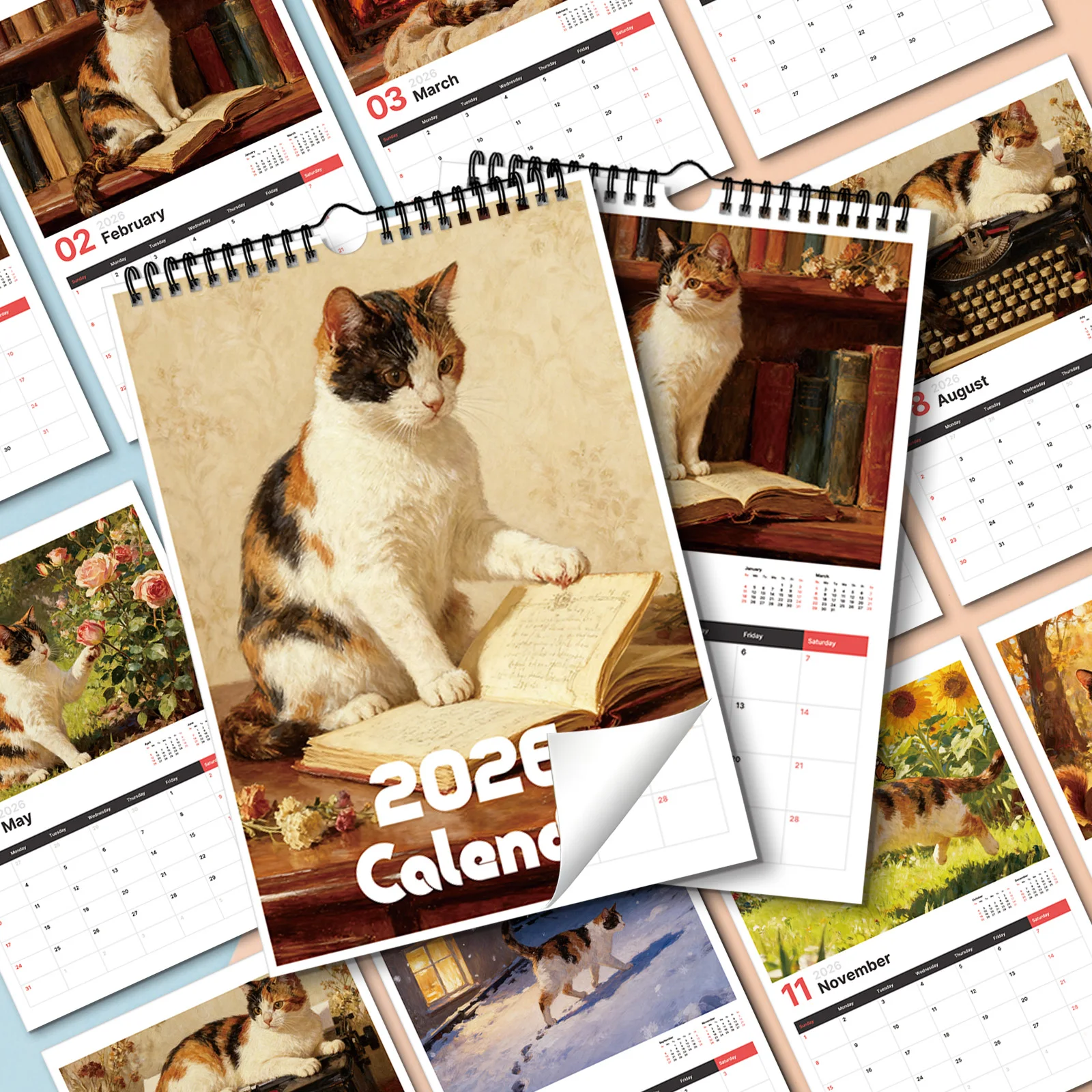 

Календарь с кошачьей тематикой на 2026 года, 1 шт., подходит для проверки и планирования дат и отличный повседневный подарок для офисных работников
