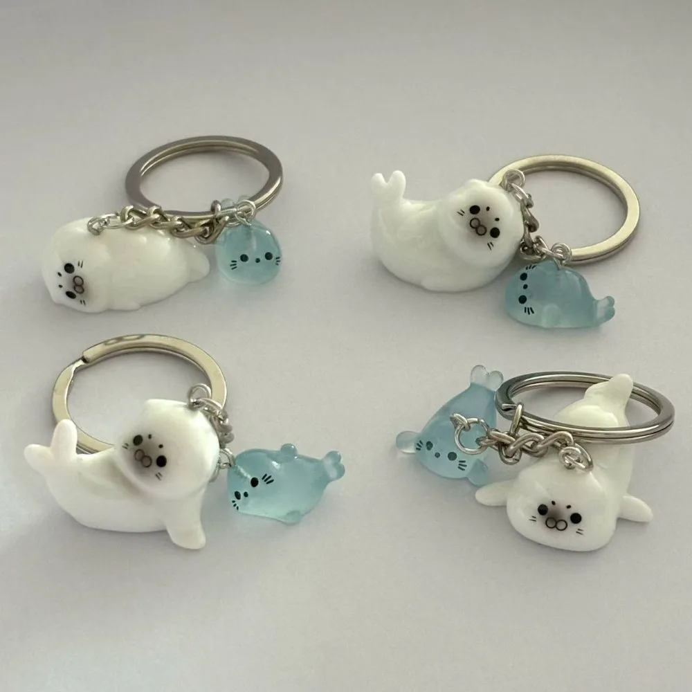 Cute Cartoon Marine Animals 3D Luminous Sea Lion Seal Resin Key Chains for Men Women Friend Bag Pendant Jewelry Accessories Gift
