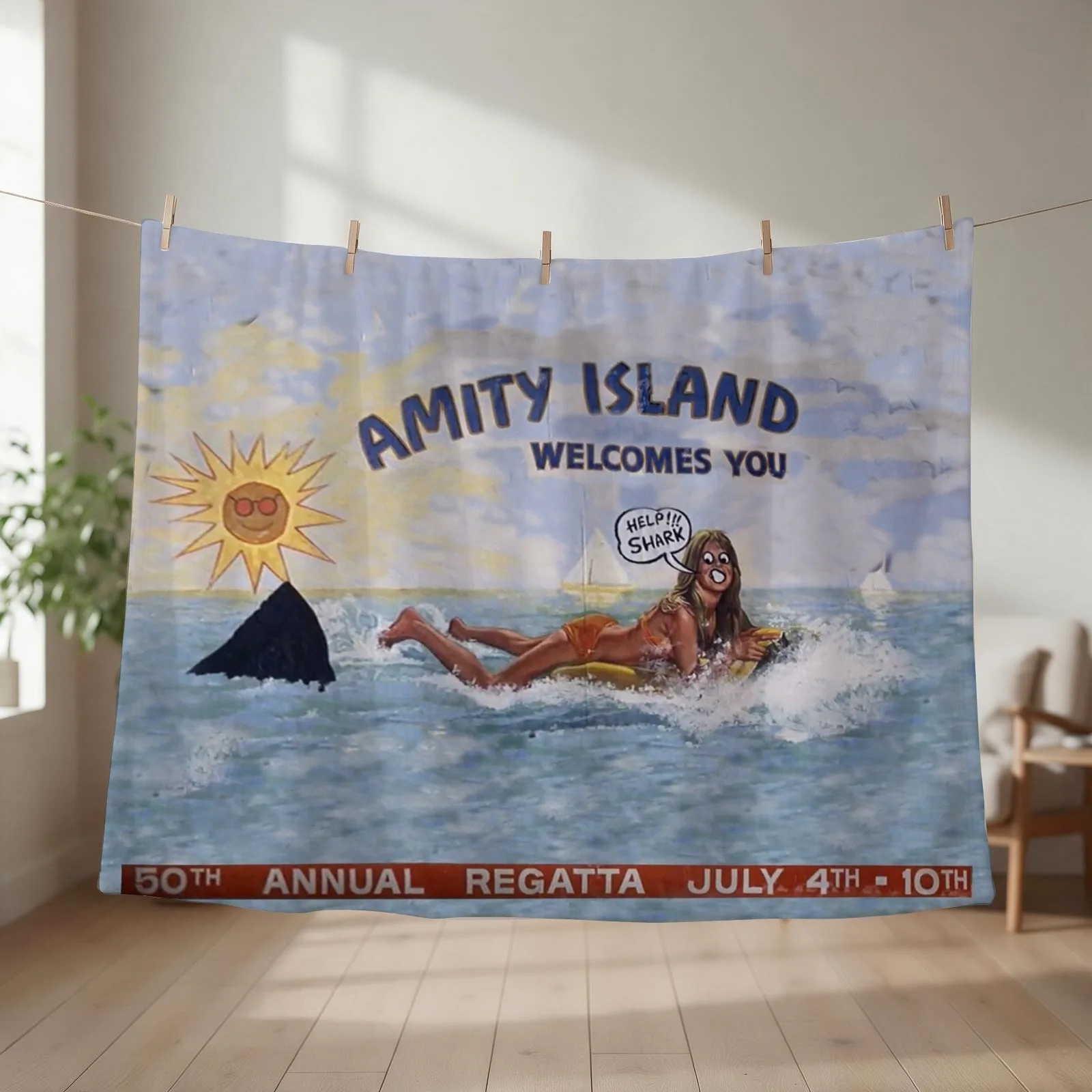 Welcome To Amity Island Throw Blanket couch cozy soft plush fuzzy picnic outdoor blanket