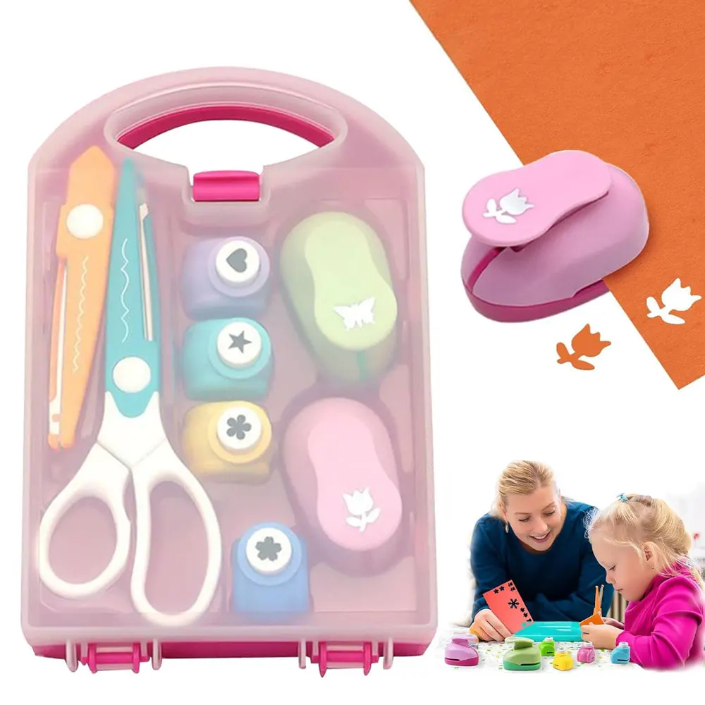 8pcs Creative Hole Punch Set with Storage Box Perfect for Journal Scrapbook Card Making DIY Handmade Paper Craft Stationery Kit