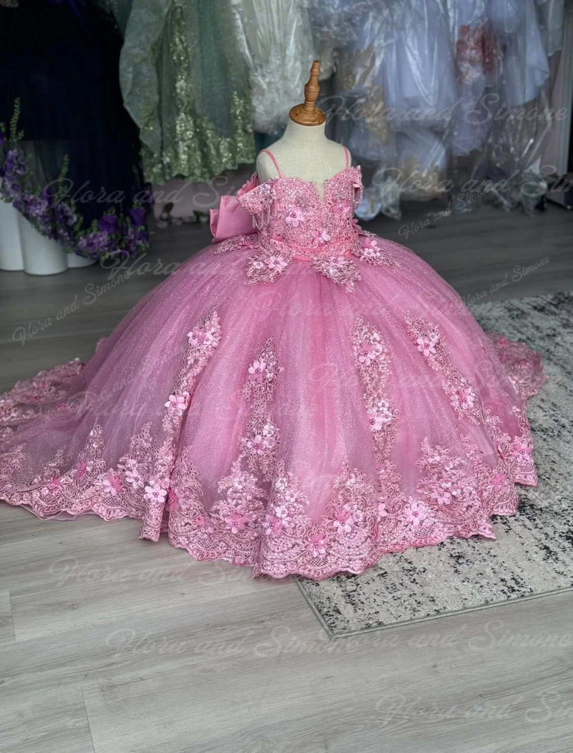 Quinceañera luxo bordado apliques miçangas vestido da menina de flor para festa de casamento meninas pageant recepciones formais personalizado