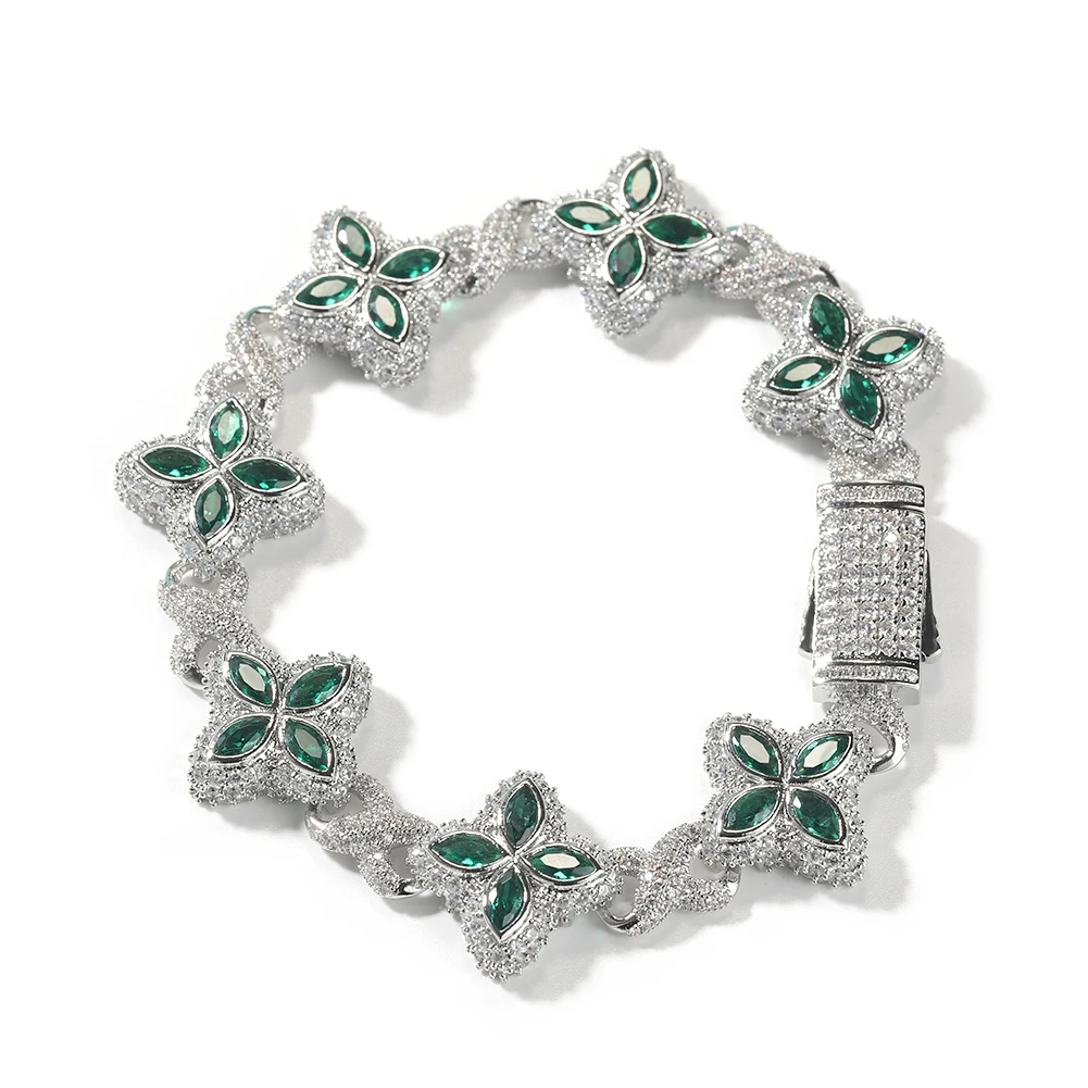 TBTK Colored CZ Four Clover Inifinity Chain Necklace Micro Paved Out 5A+ Cubic Zircon Luxury Bracelet Hiphop Jewelry