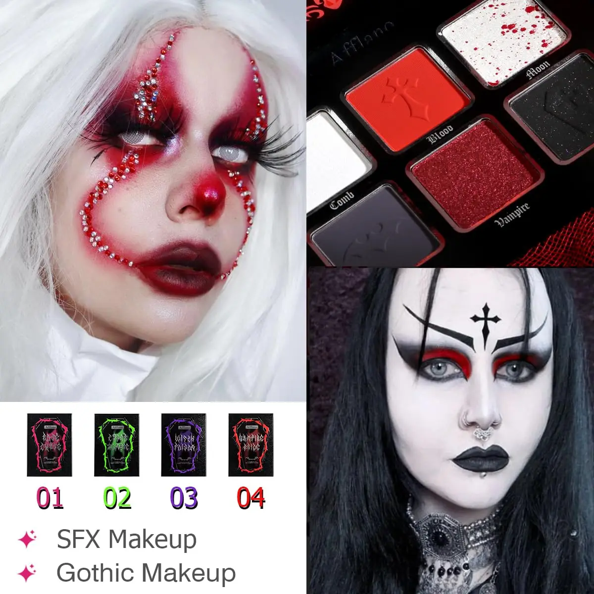 Afflano Eyeshadow Palette 6 Colors Black Red Goth Dark Smokey Punk High Colors Lasting Clown SFX Eye Makeup view 6