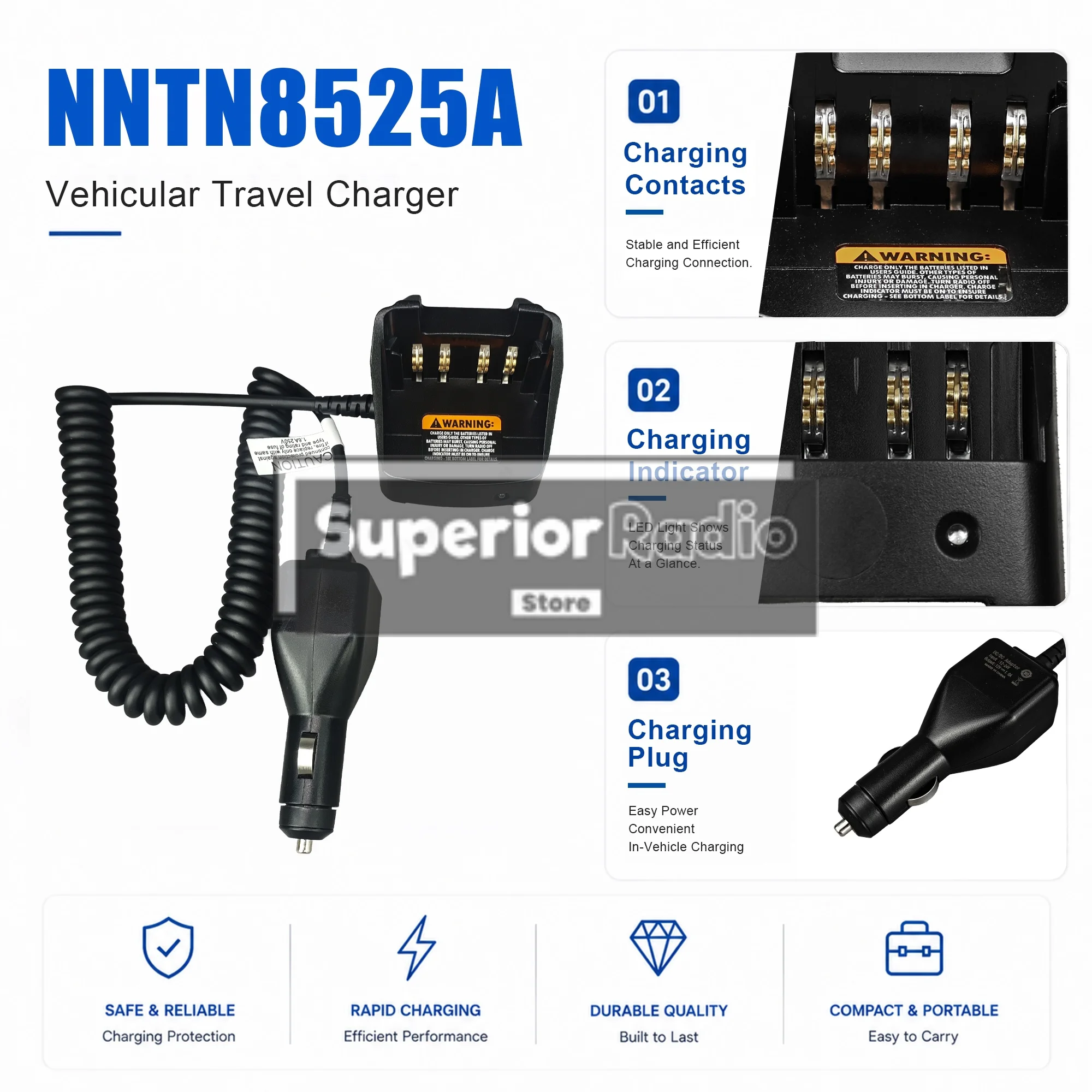 RLN6433 NNTN8525 Vehicle Travel Car Charger 12V-24V For PMNN4409 PMNN4077 Battery XiRP8268 XPR3500 DGP8550 APX1000 Two Way Radio