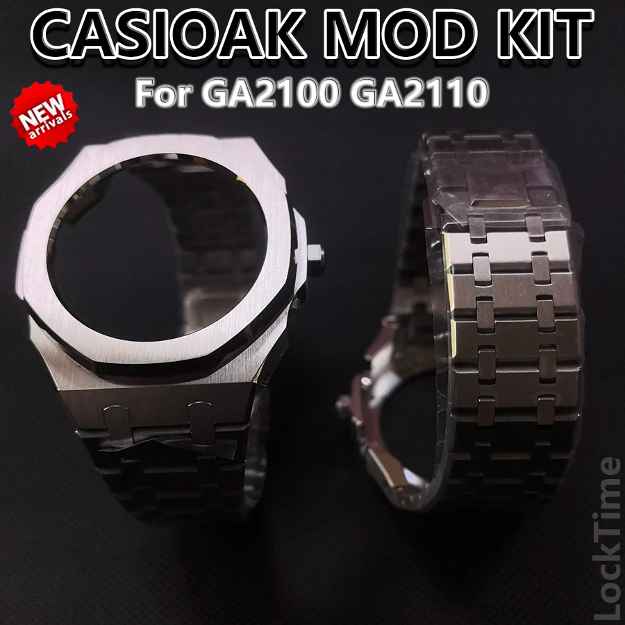 Casioak Stainless Steel Case For G-Shock GA2100 Modification Kit Burnishing Metal Bezel Stainless Steel Strap For GA2110/GAB2100