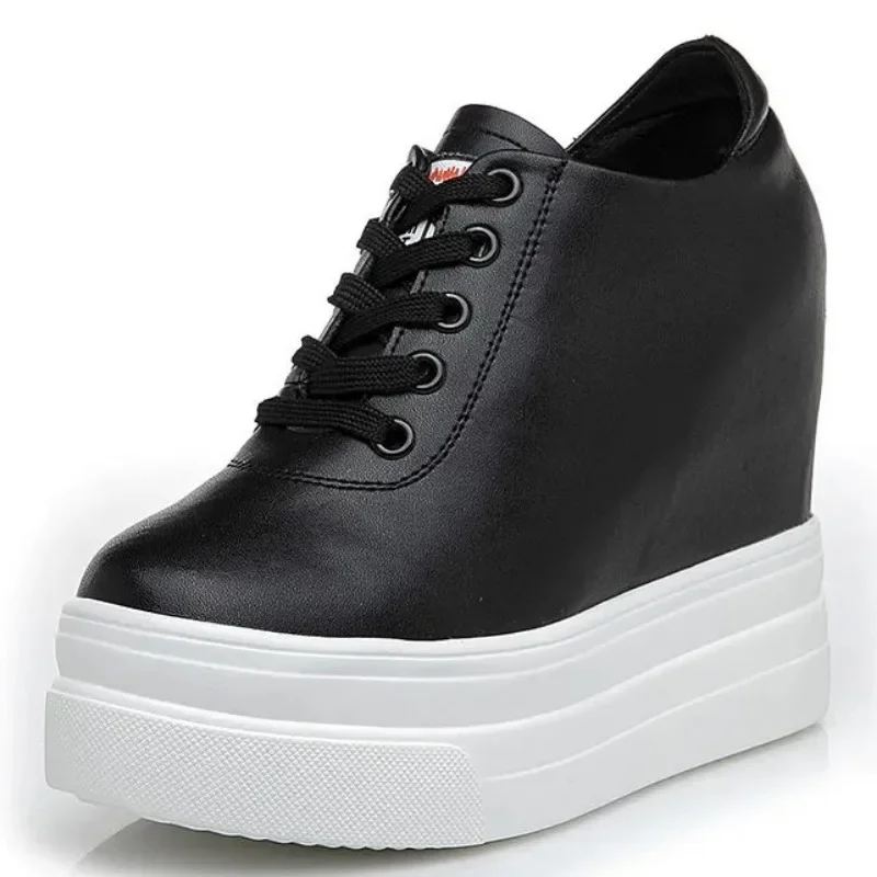 

High quality 11CM Platform Wedge Sneakers Shoes Genuine Leather Women Fashion Sneakers Hidden Heel Shoes Spring Autumn Pumps