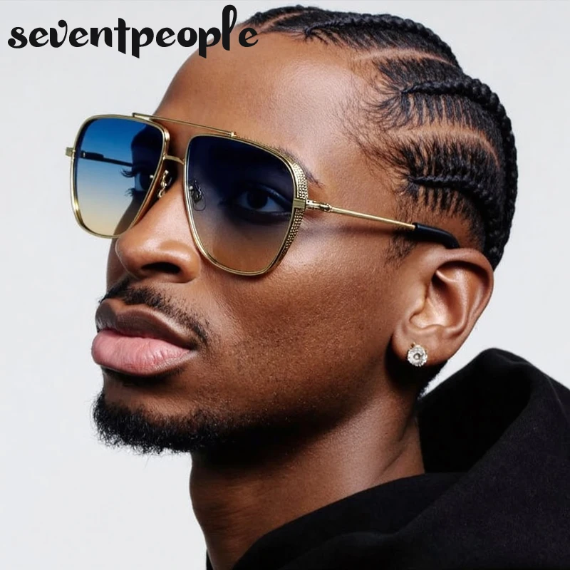 Vintage Oversized Square Sunglasses Men 2025 Luxury Brand Classic Metal Double Beam Punk Sunglass For Male Trendy Driving Shades