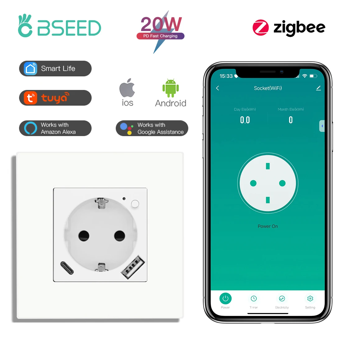 BSEED ZigBee Wandsteckdose 3