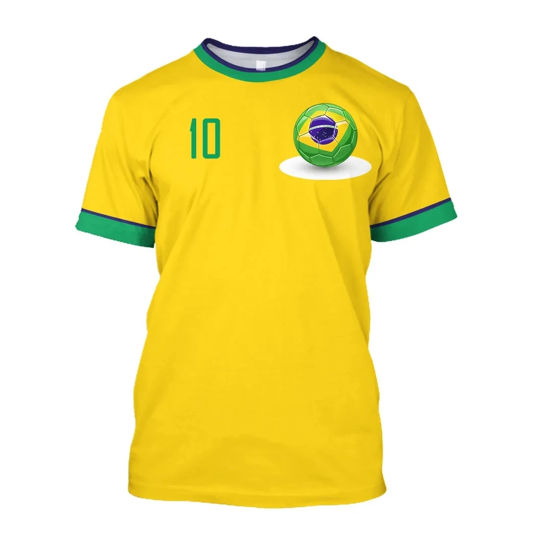 Brazilian Style Football T-shirt Men's 3d O-neck Shirt Brazilian Flag Printed Fashion Leisure Quick Dry Sportswear