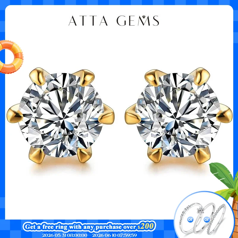 

18K Gold Plated 0.5-1 Carat D Color Moissanite Gemstone Stud Earrings for Women Solid 925 Sterling Silver Solitaire Fine Jewelry