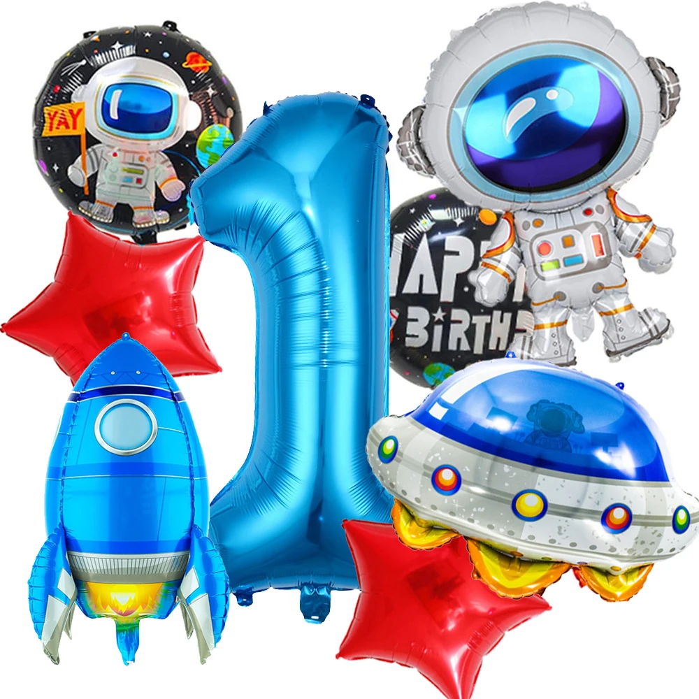 Space Party Decoration Astronaut Rocket Foil Balloon Birthday Number 1-9 Foil Balloon Kid Outer Space Party Baby Shower Supplies