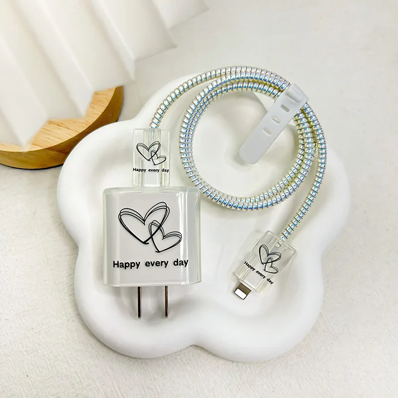 Cute Love Heart Border USB Cable Protector Cover For iPhone18W-20W Data Line Bite Head Cord Fast Charging Case Protection Sleeve