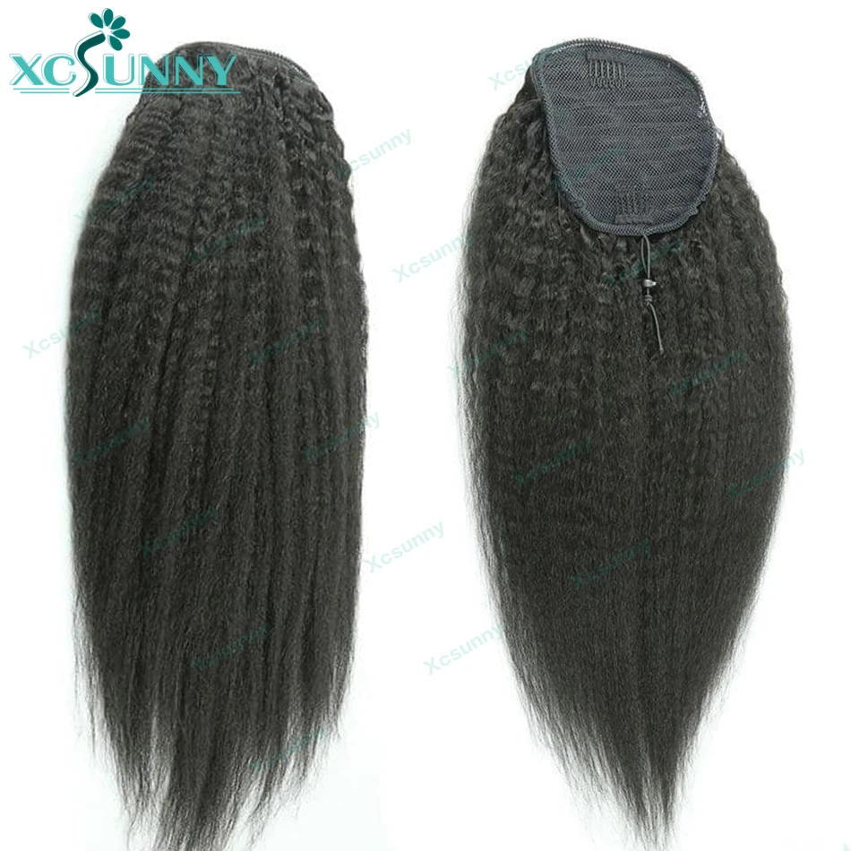 Kinky Straight Ponytail Human Hair Double Drawn Drawstring Ponytail Italian Yaki Straight Drawstring Ponytail Hair Extensions