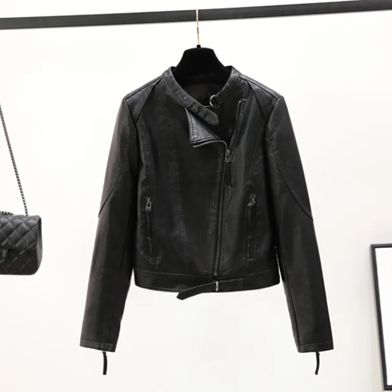 Soft Leather Jackets Women Vintage Short PU Leather Trench Coats Windbreaker Moto Biker Jackets Elegant Offcie Lady Outerwears