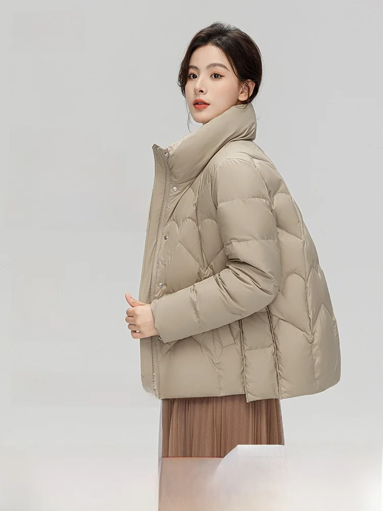 

Женская повседневная укороченная пуховая куртка Snow Flng Весна 2026 с воротником-стойкой, больших размеров, приталенная, в корейском стиле, для повседневной носки, ветрозащитная