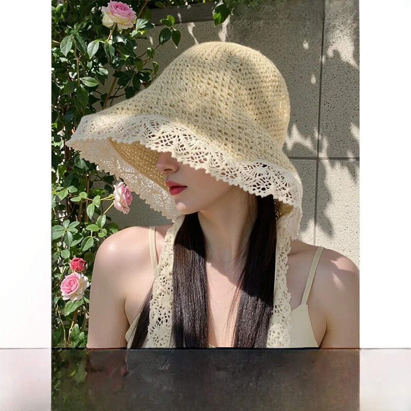 viney-women's-summer-fashion-sun-hat-wide-brim-lace-trimmed-hat-sunscreen-protection-casual-style-round-top-cap-for-travel