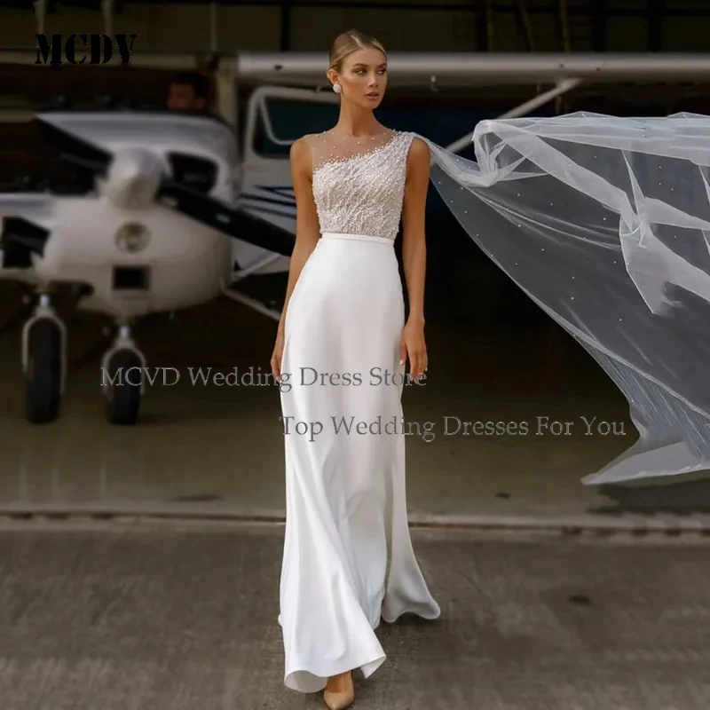 

Mermaid Wedding Dress 2026 Customized Luxury Beaded Pearls Illusion Cape Satin Elegant Bridal Gown Women's Bridal Party Dress