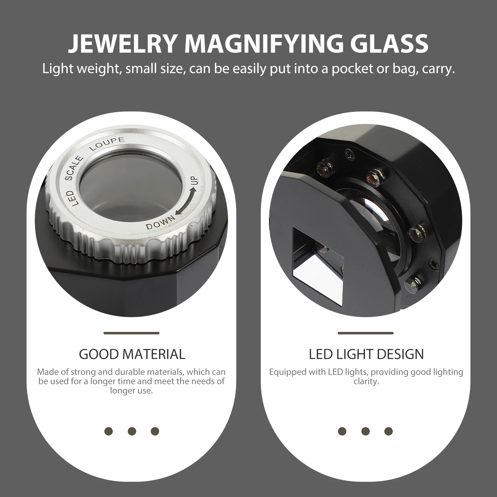 

1 Set Optical Glass Magnifying Lens Jewelry Magnifier Portable Led Light For Gems Coins Stamps Antiques Small Pocket Size Strong