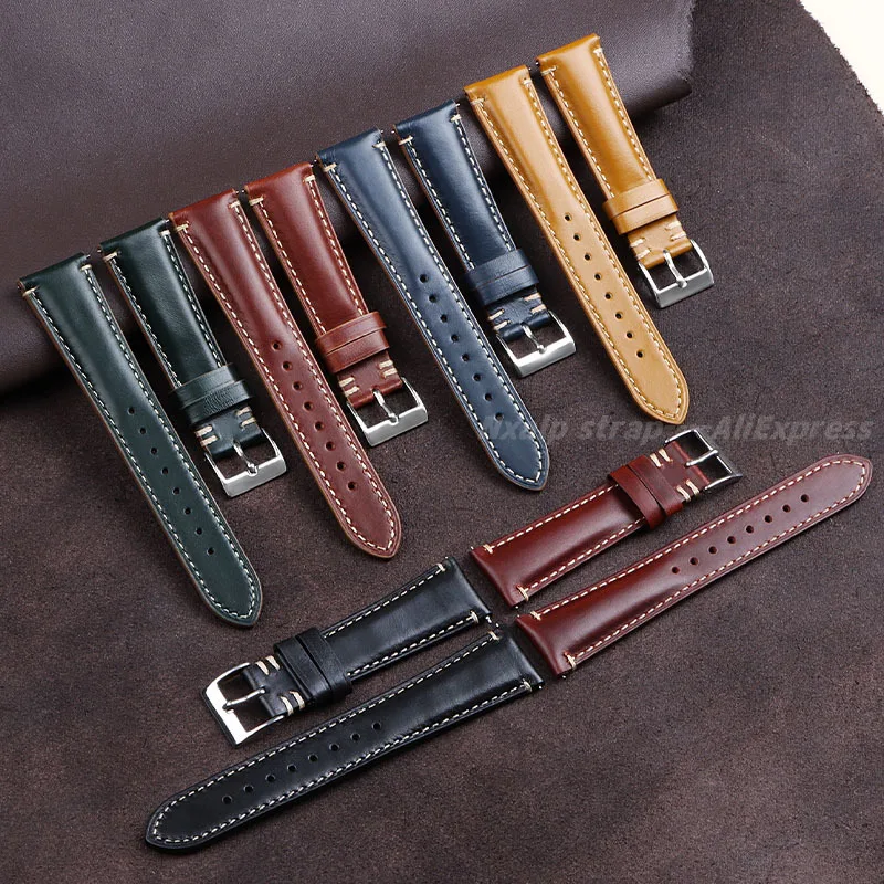 Vintage Calfskin Watch Strap 20mm 22mm 24mm Universal Cowhide Stitching Watchband Quick Release Watch Accessories Pin Buckle