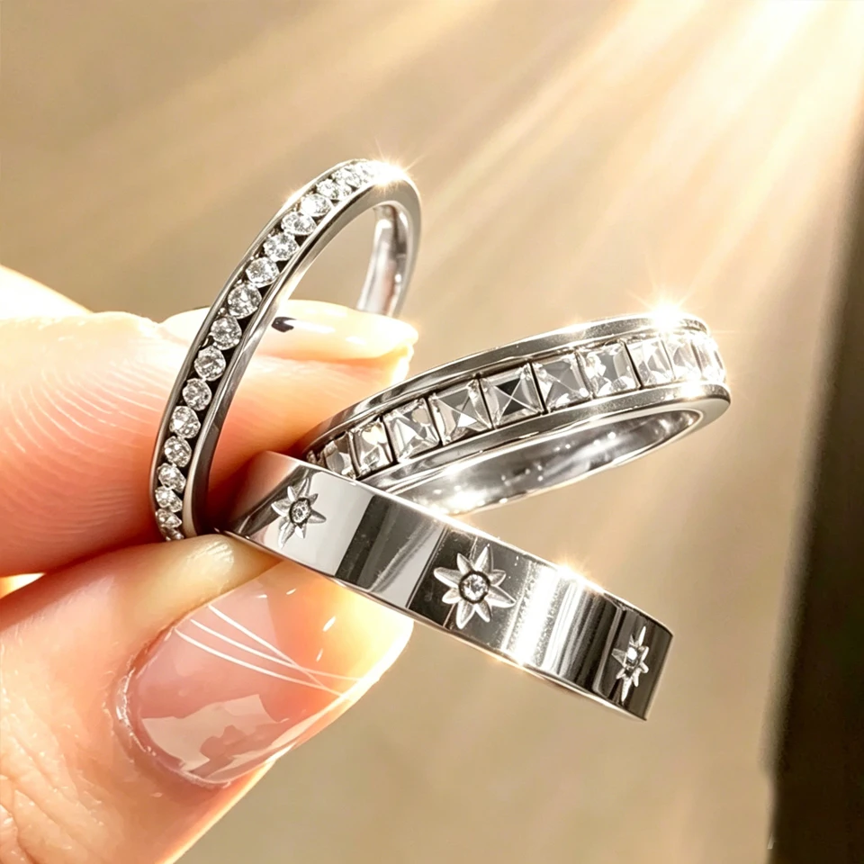 Yupsk 3 Stück goldfarbene stapelbare Ringe aus Edelstahl für Damen, glänzender geometrischer Ring mit Zirkonia-Intarsien, Party-Schmuck, Geschenk