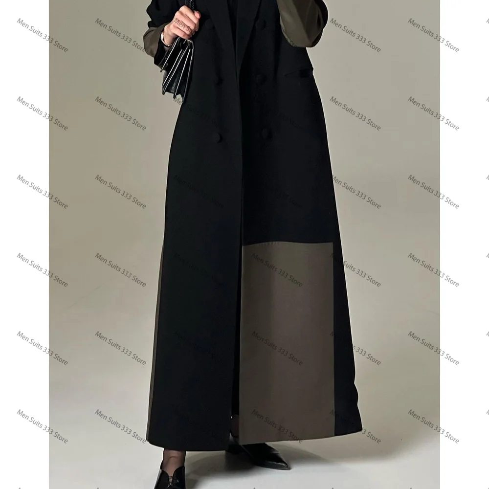 Ternos femininos de luxo preto duplo breasted pico lapela jaqueta longa 1 peça abaya blazer ocasião formal festa roupas muçulmanas 2024