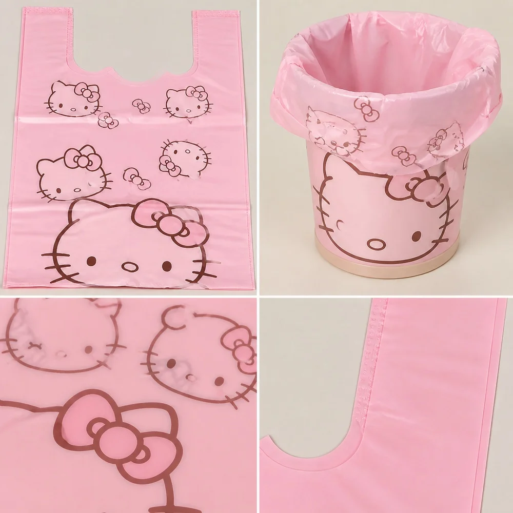 Pink Cartoon Cat Printed Vest Trash Bags 50Pcs 30x50cm Plastic Garbage Bags Kitchen Bathroom Waste Bin Liners Household Supplies view 5