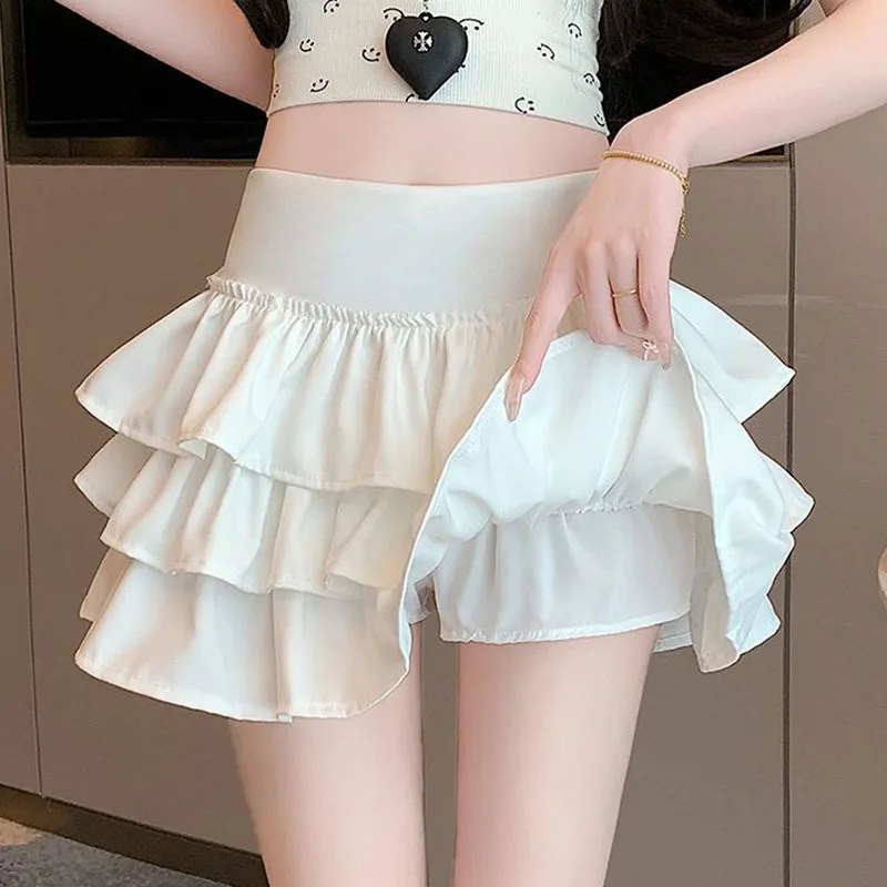 Minifalda coreana con volantes y pastel para mujer, faldas acampanadas de cintura alta Kawaii, ropa de calle a la moda para niña, Falda corta antideslumbrante
