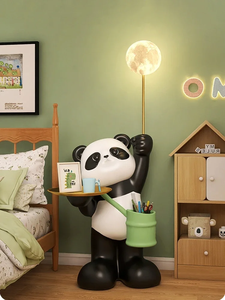 

Home Decor Creative Panda Statue Tray Storage Rack Living Room Large Floor Luminous Animal Sculpture Ornaments Housewarming Gift
