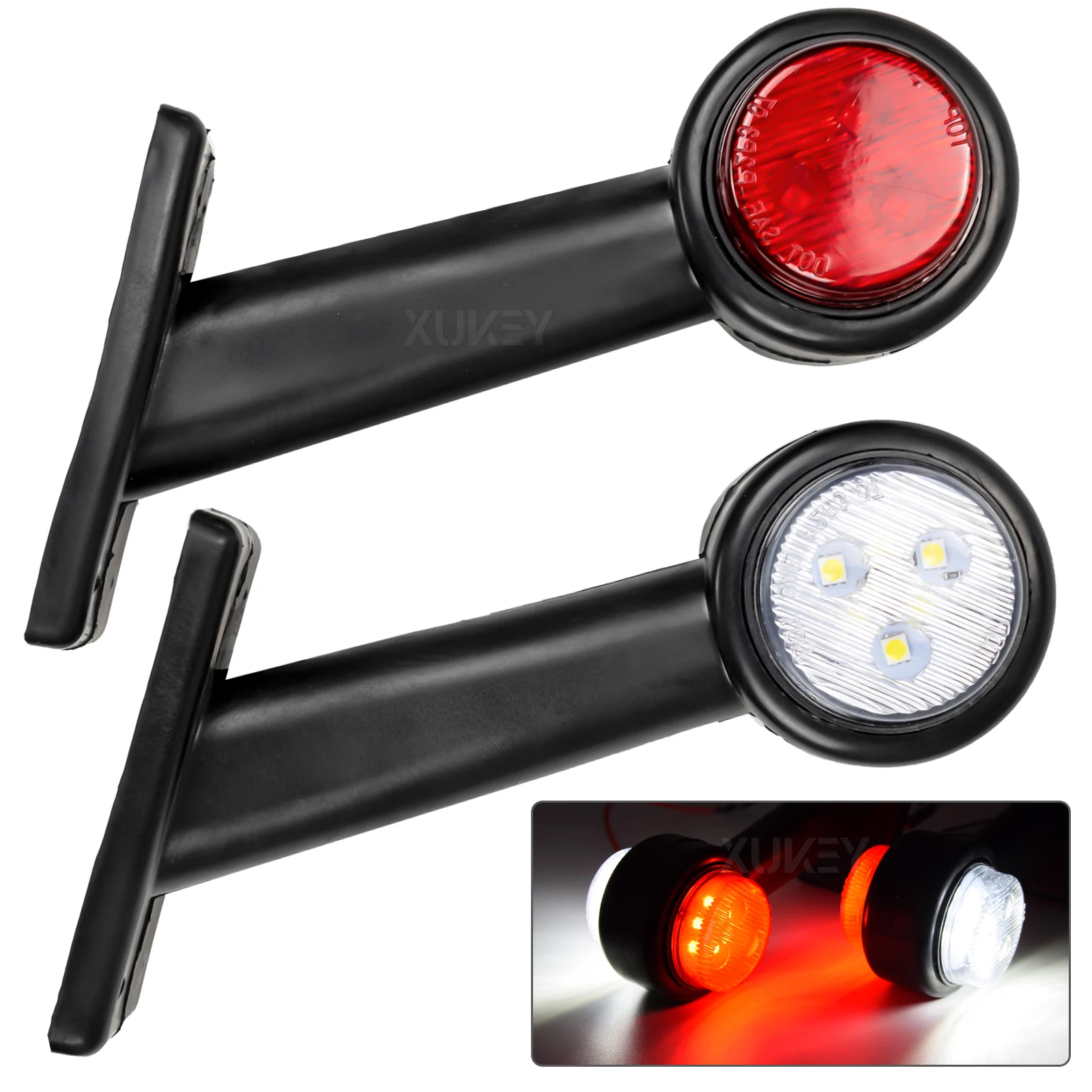 2x Side Rubber Stalk Marker Light Red Amber Outline Lamp 12v 24v for Truck Caravan Trucks Semi Trailers Position Clearance Lamp