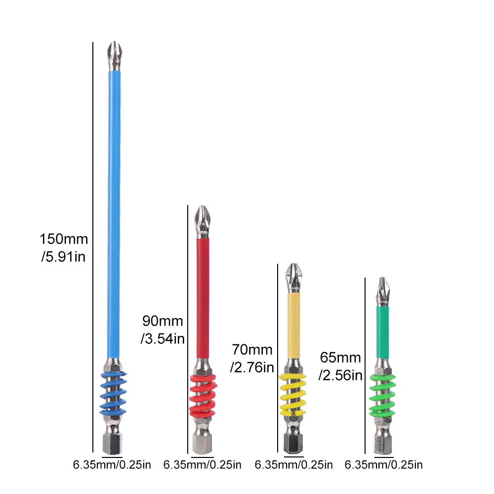 Magnetic Screwdriver Drill Bits 65/70/90/150 mm Anti-Slip Spring Screwdriver Bit High Hardness 1/4'' Hex Shank Impact Batch Head