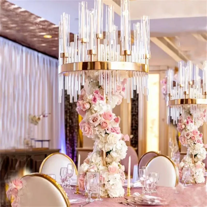 Modern Metal Gold Glass Decorative Tall Candle Holder for Wedding Centerpieces Table