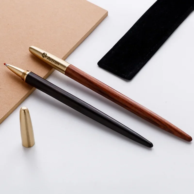 Retro Simple 0.5mm Water-based Wooden Gel Pen Black Ink Office Signature Pen Student Writing Painting School Stationery Supplies