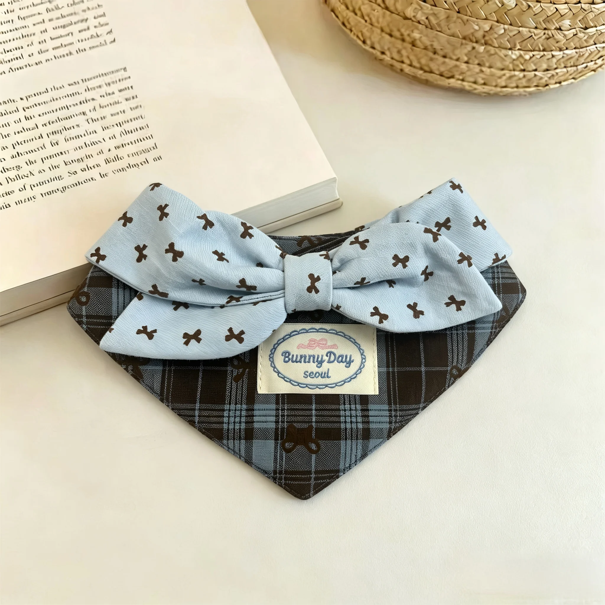Plaid Pet Bandana Bone Print Bow Decor Label Tag Daily Wear Birthday Party Photo Prop Costume Decor Gift