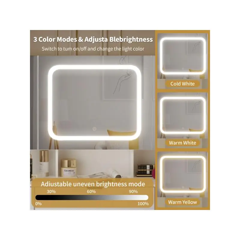 مجموعة زينة كبيرة مع 3 مرايا وأضواء LED، طاولة مكياج مع أدراج تخزين ورفوف، مقعد مبطن لغرفة النوم، أبيض #5