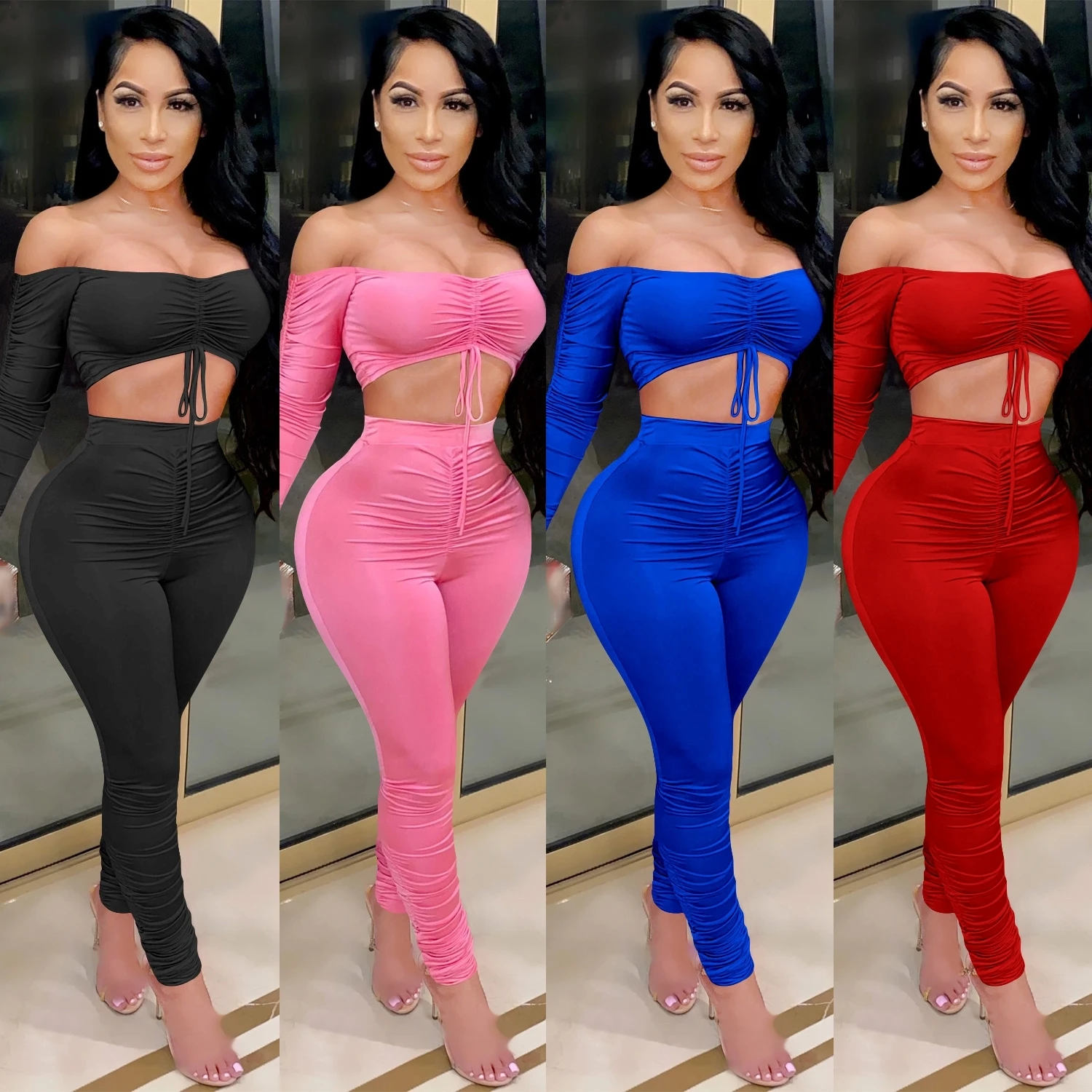 Picture 3: two piece set tracksuit women 2 piece sets womens outfits crop top stacked leggings fall clothes two pieces outfits dropshipping
