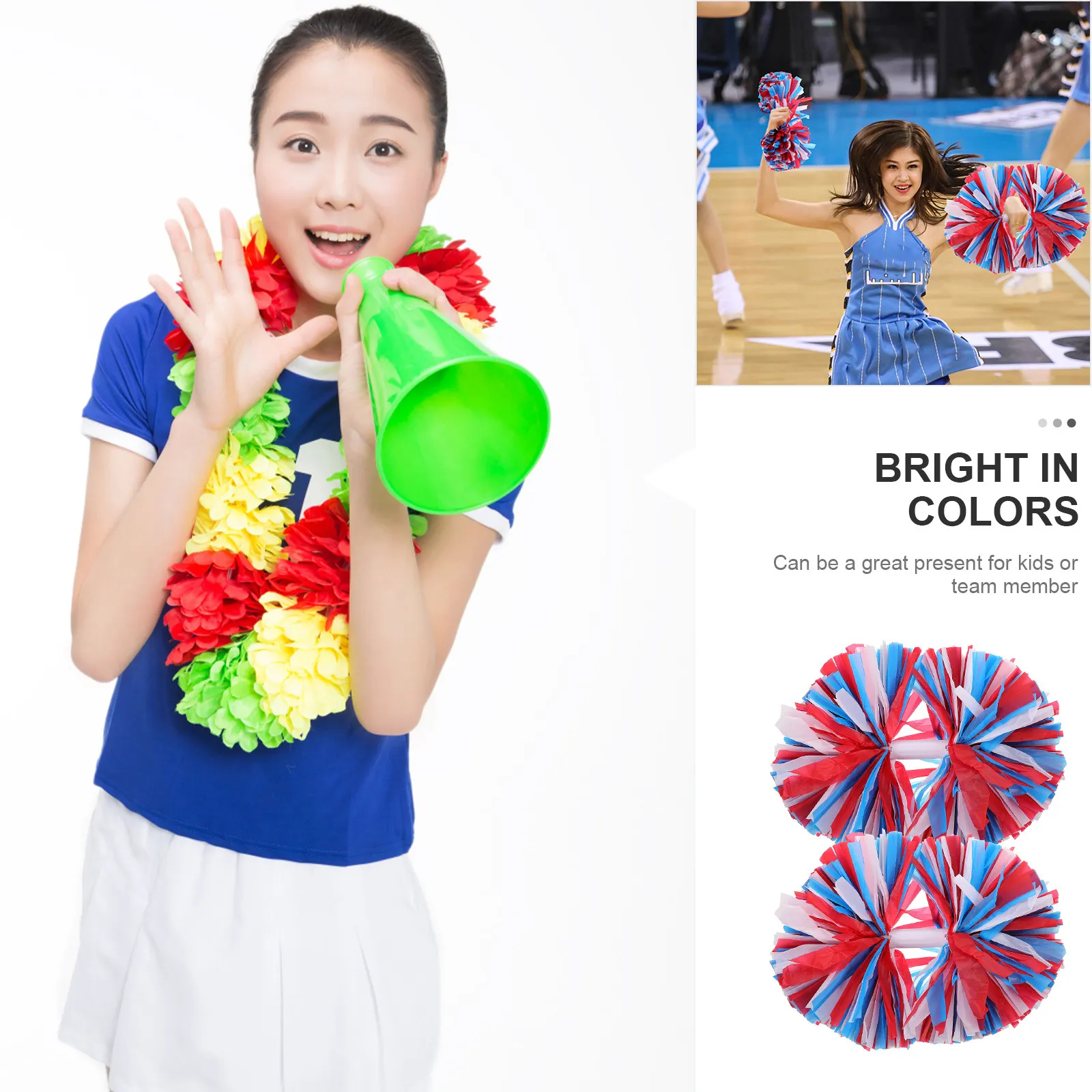 

2Pcs Bright Handheld Cheering Pompoms High Gloss Pet Material Cheerleading Prop for Sports Events Parties Performance Supplies