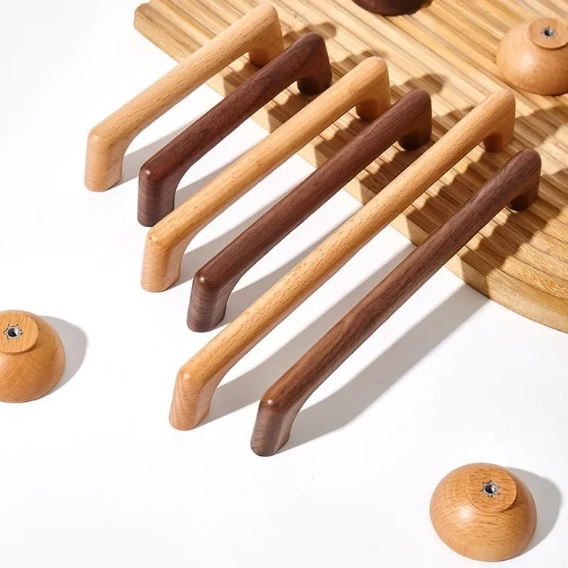European-style Wooden Cabinet Door Handles Solid Wood Handles for Wardrobes and Drawers