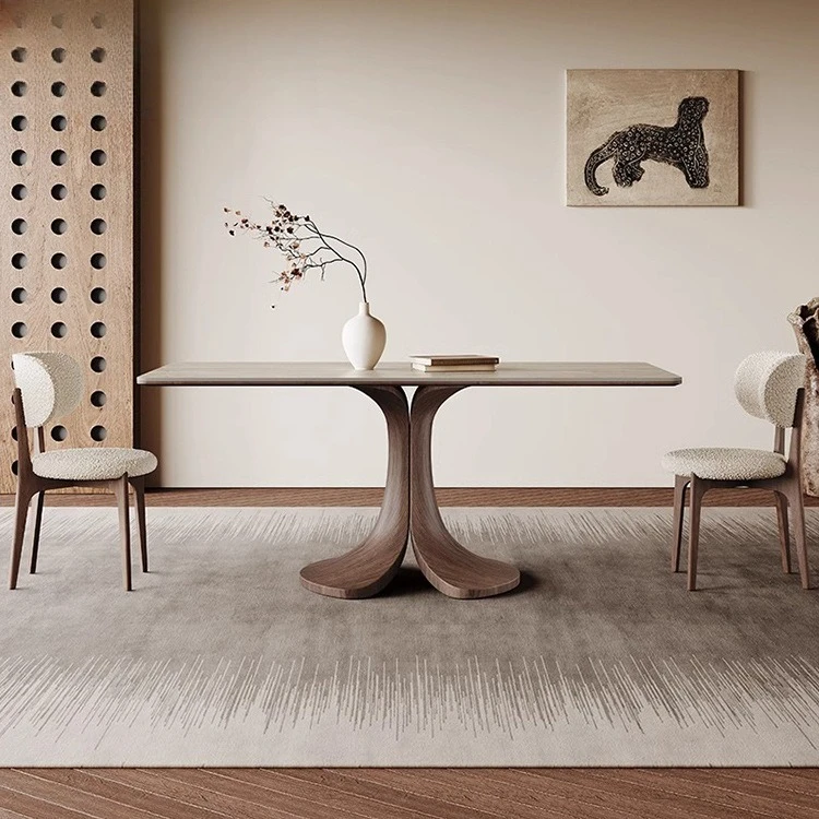 

matte travertine rock slab dining table and chairs solid wood rectangular modern simple walnut dining table solid wood chair