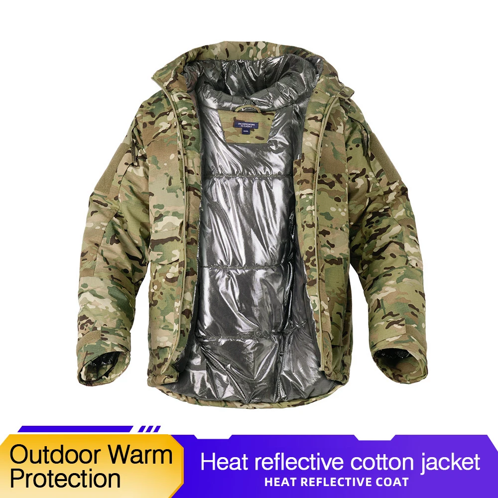 Winter Thermal Reflection Tactical Cotton-Padded Coat Men's Outdoor Hooded Warm Windproof Water-Repellent Camouflage Coat Cotton