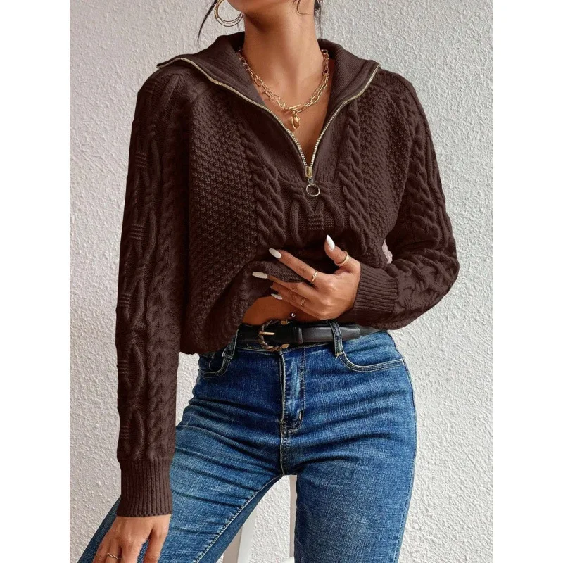 

High Neck Zip Sweater K 94919 Women's Ultra-Thin Spring Fashion Other Style Zipper Neck Sweater for Online And Offline Sales